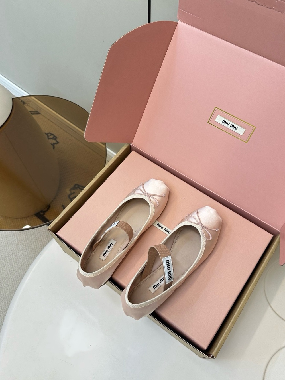 Miu Miu Blush Satin Mary Jane Ballet Flats with Bow - Picture 6 of 8